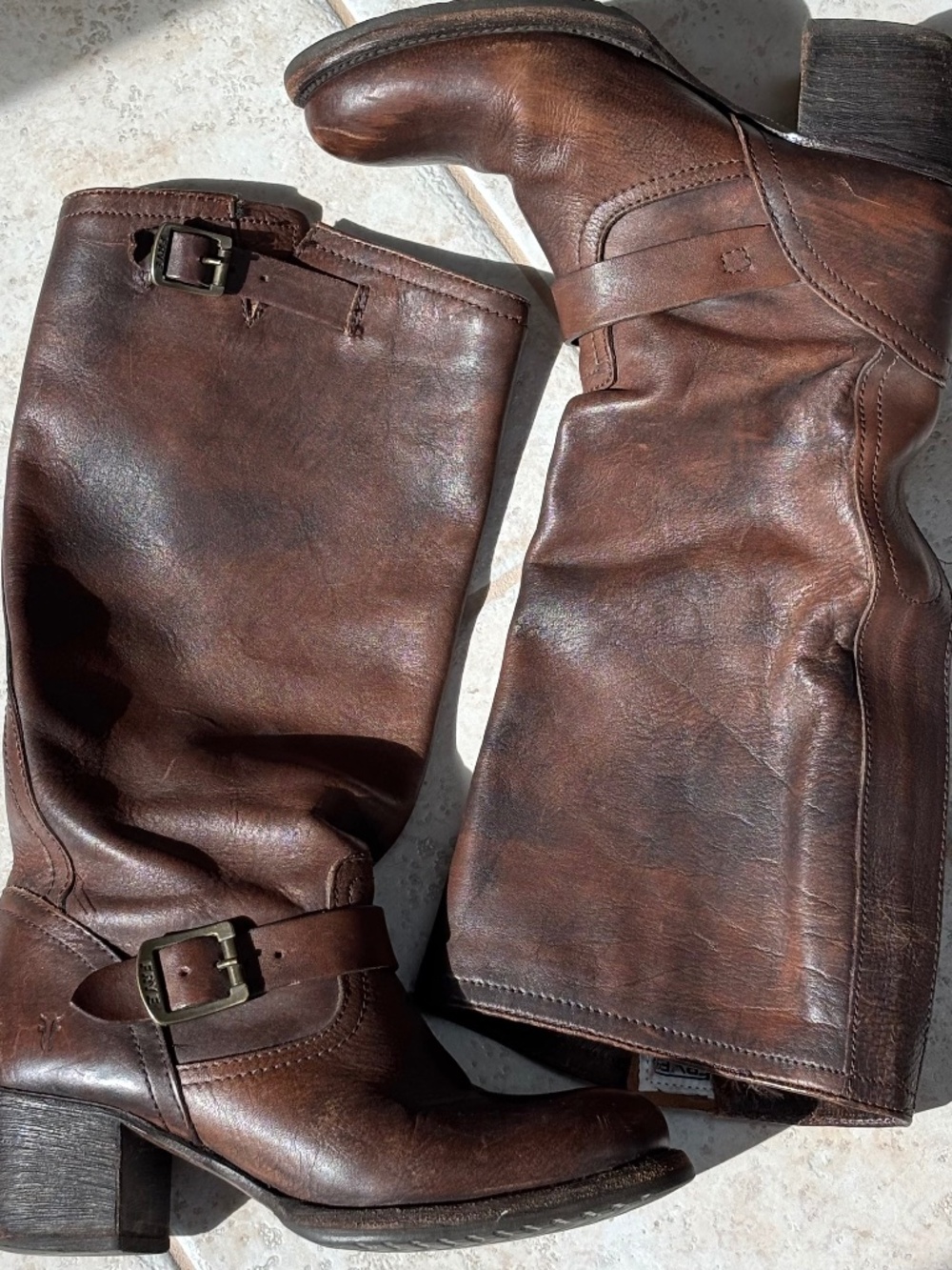 Frye Veronica Slouch Brown Leather Engineer Boots Size 9 - Picture 2 of 11